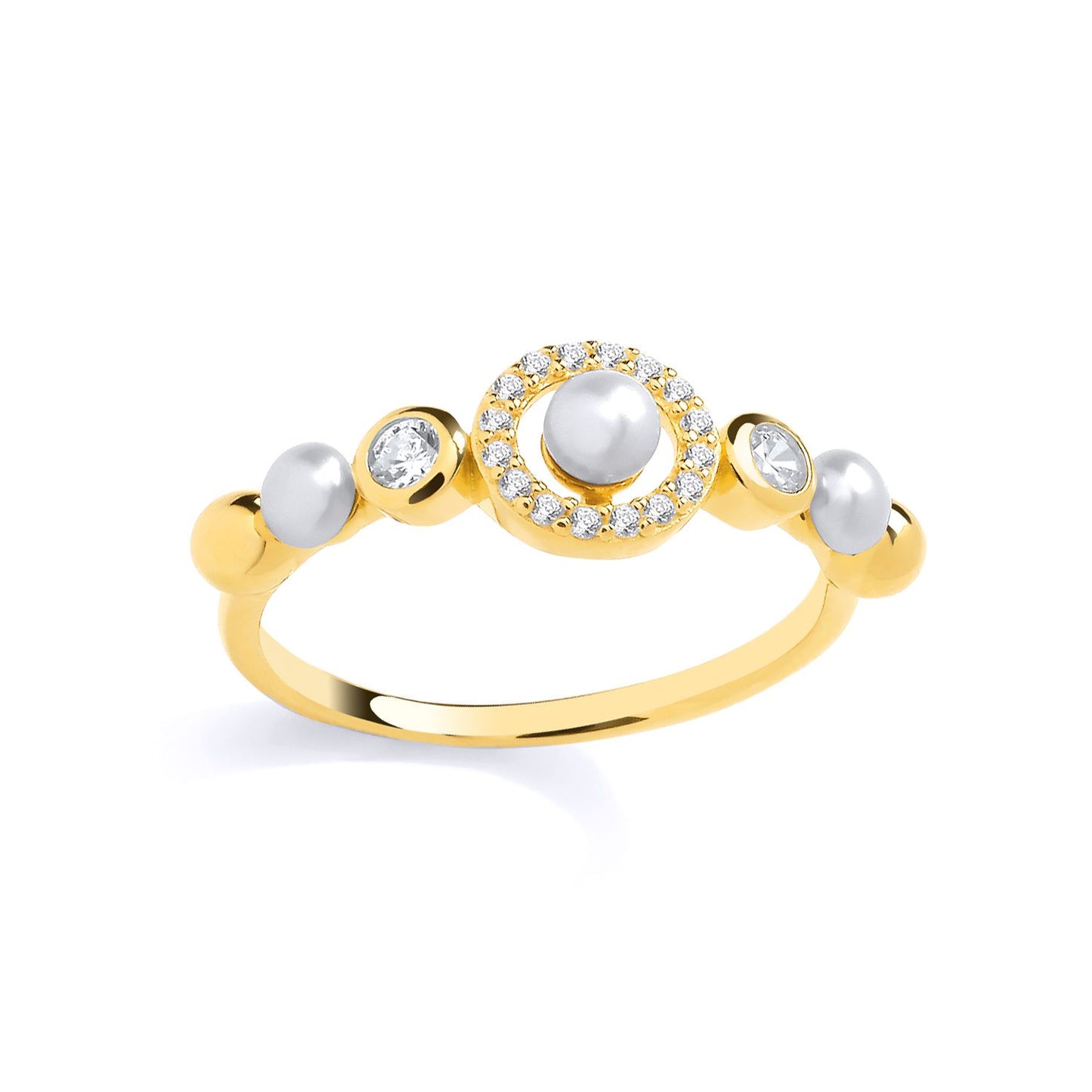 18K Gold Plated Silver CZ & Fresh Water Pearl 3-3.5mm Ring - GSR1080