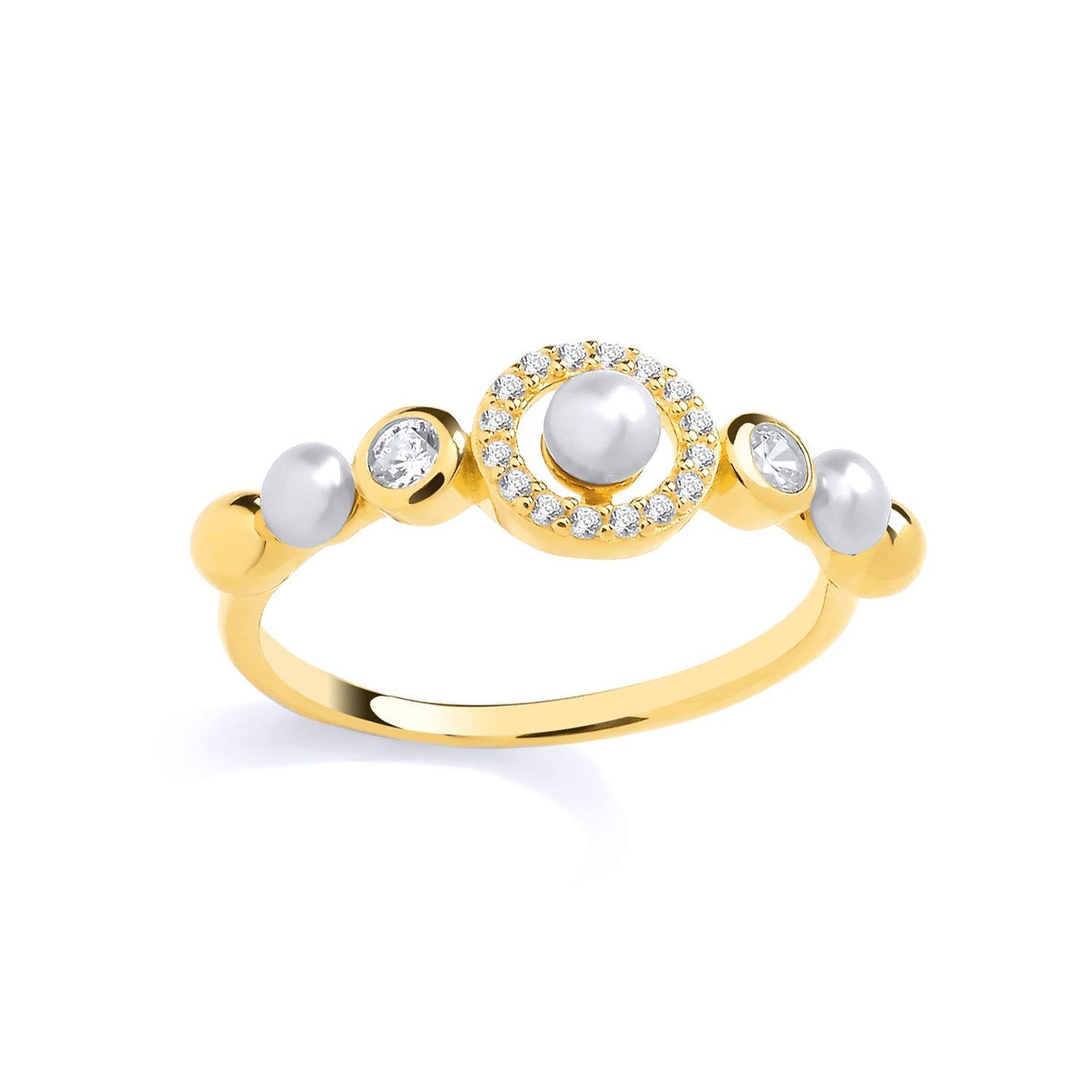 Gilded Silver  Pearl & CZ Saturn Halo Orbit Dress Ring - GSR1080