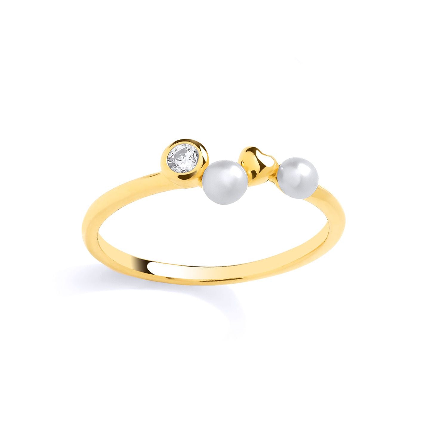 18K Gold Plated Sterling Silver CZ & Fresh Water Pearl 3-3.5mm Ring - GSR1081