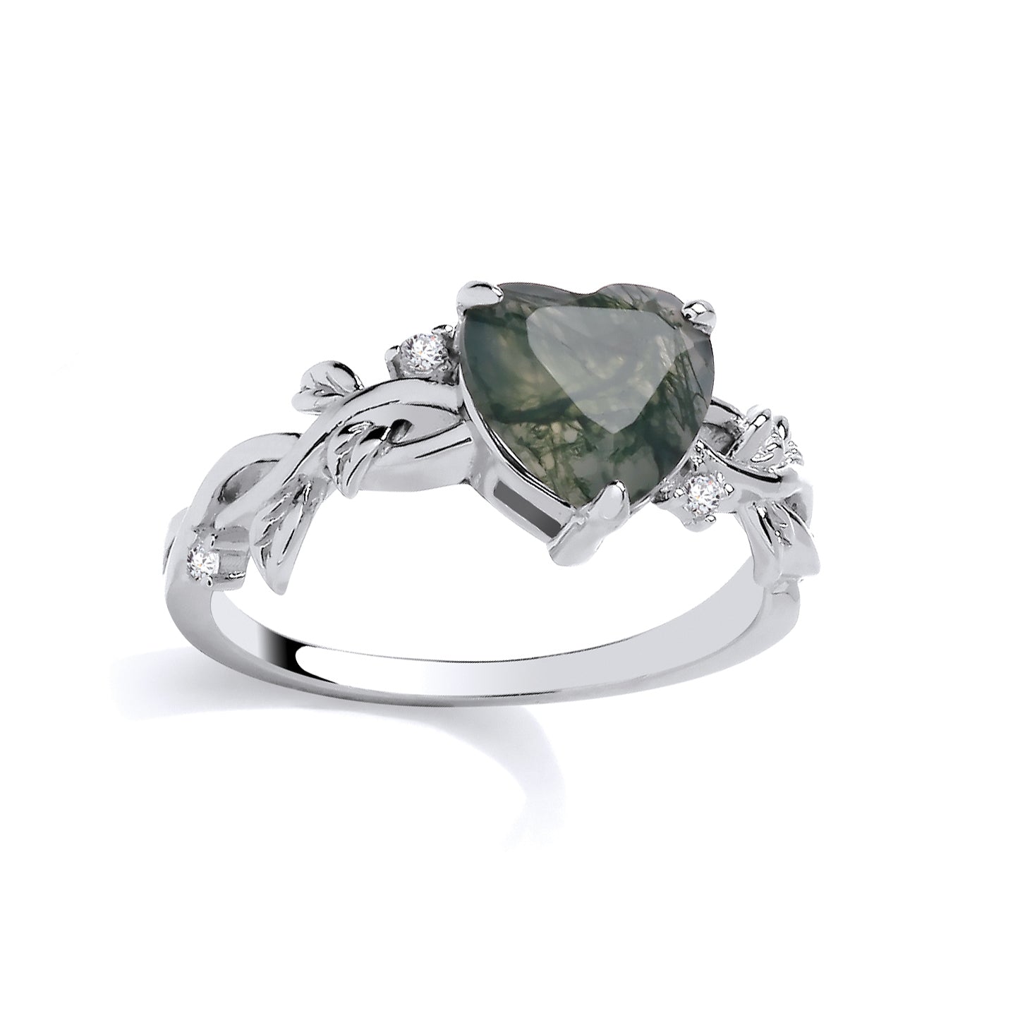 Silver  CZ & Emerald Heart Petal Style Ring - GSR1084