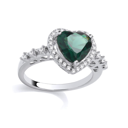Silver  CZ & Emerald Heart Cluster Ring - GSR1085