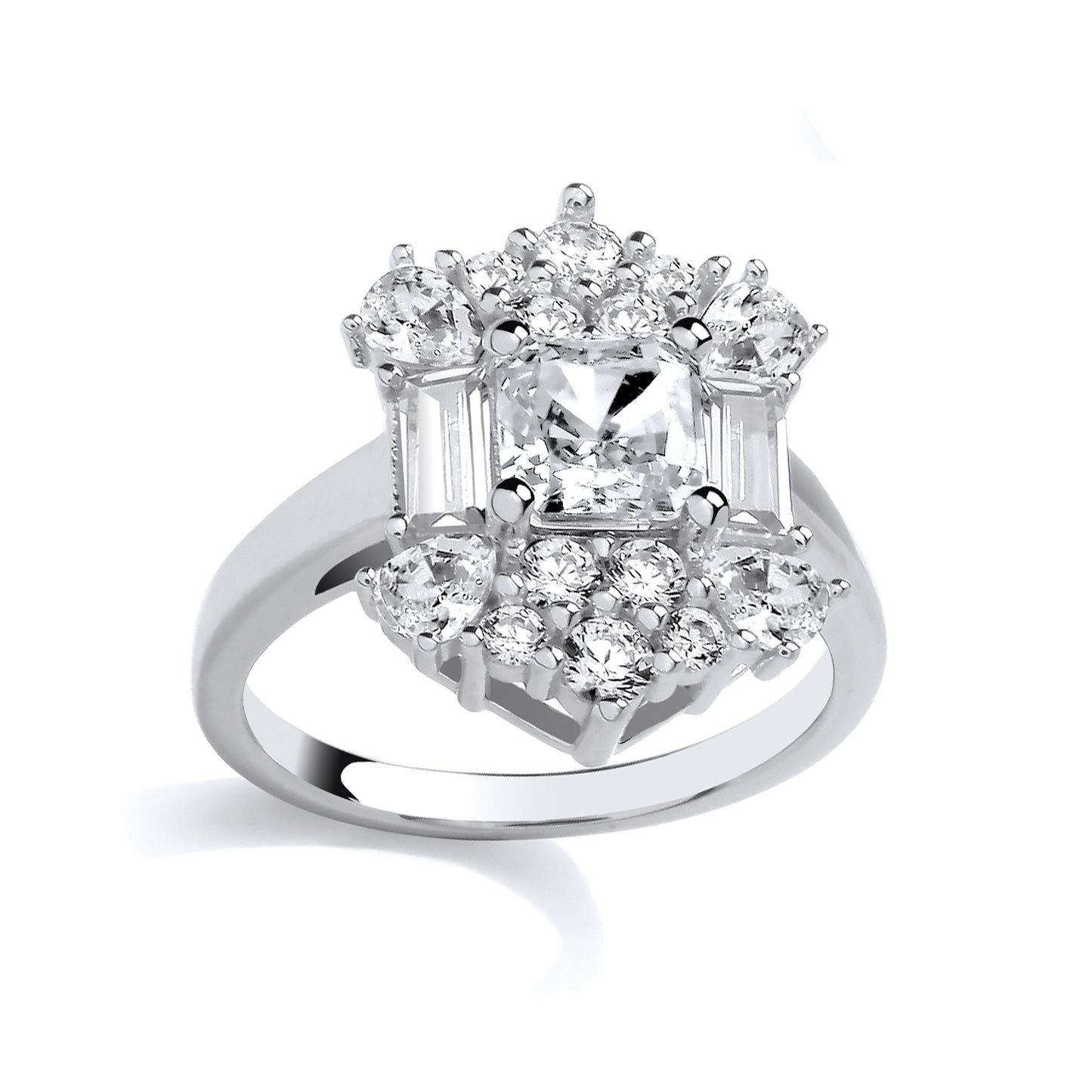 Silver  Princess Pear CZ Mystic Icy Fiery Art Deco Shield Ring - GSR1092