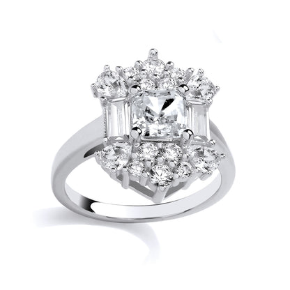 Silver  CZ & Aquamarine Snowflake Halo Ring - GSR1092