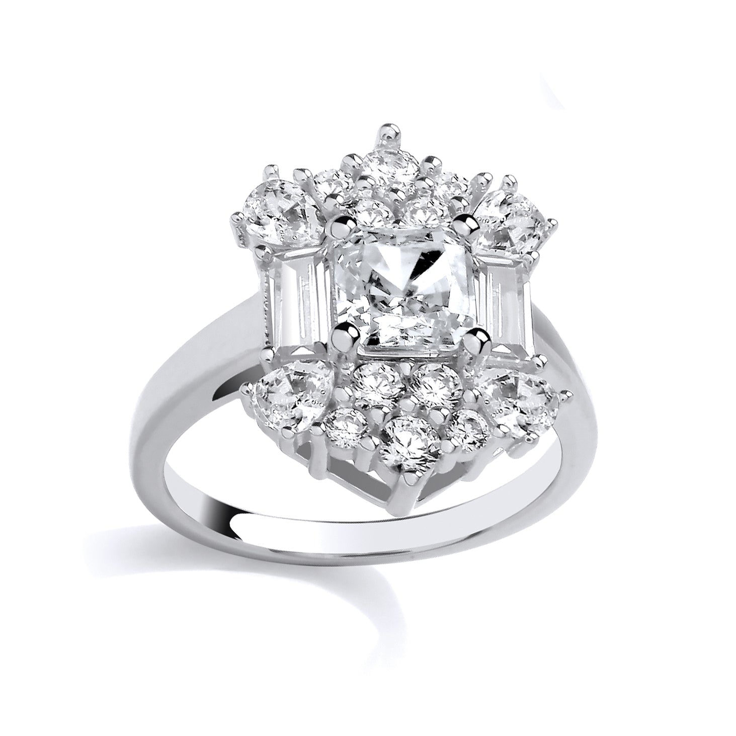 Silver  Princess Pear CZ Mystic Icy Fiery Art Deco Shield Ring - GSR1092
