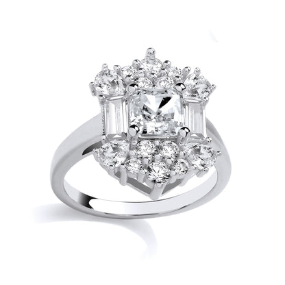 Silver  Princess Pear CZ Mystic Icy Fiery Art Deco Shield Ring - GSR1092