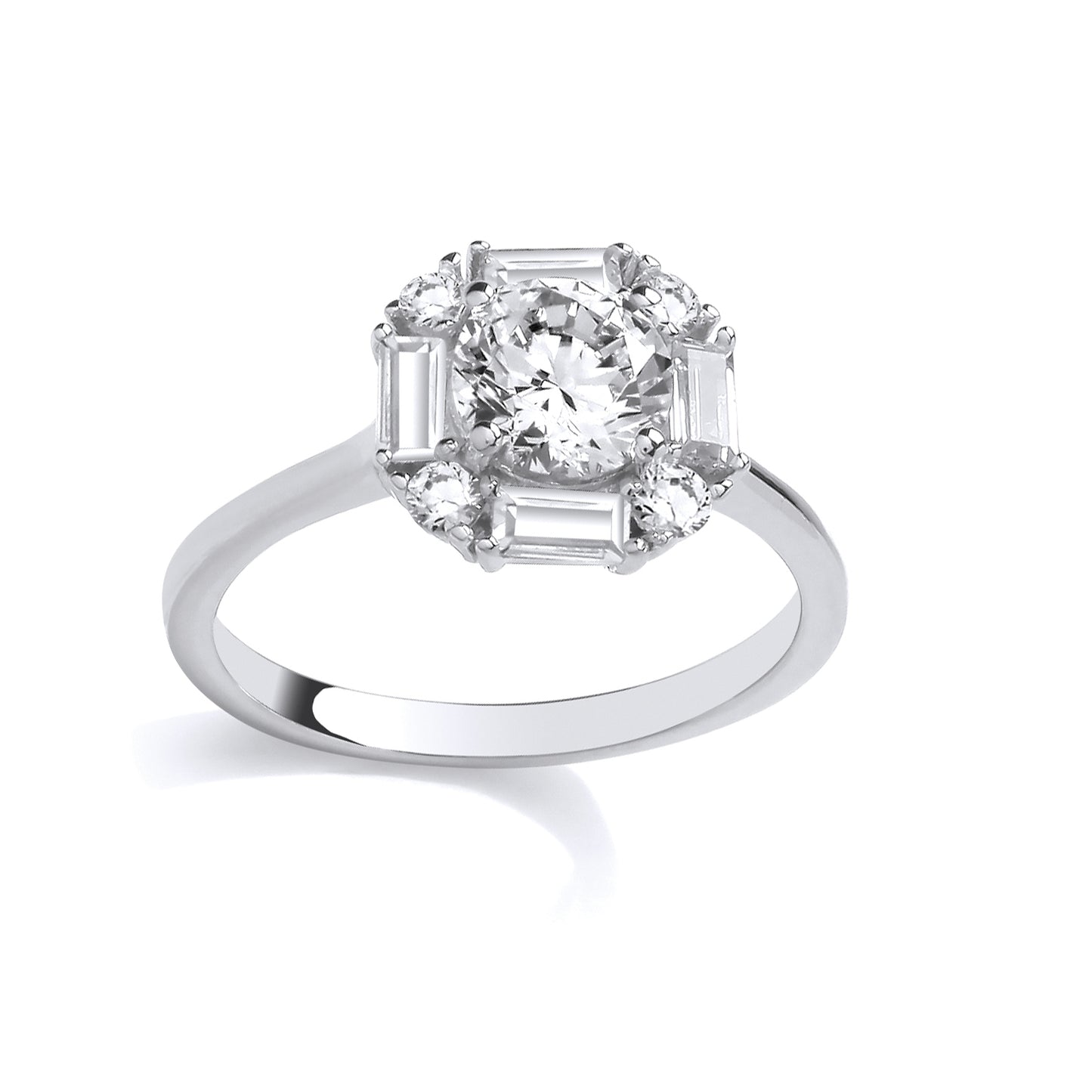Silver  Baguette CZ Art Deco Cushion Solitaire Solitaire Ring - GSR1095