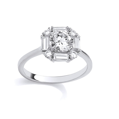Silver  Baguette CZ Art Deco Cushion Solitaire Solitaire Ring - GSR1095