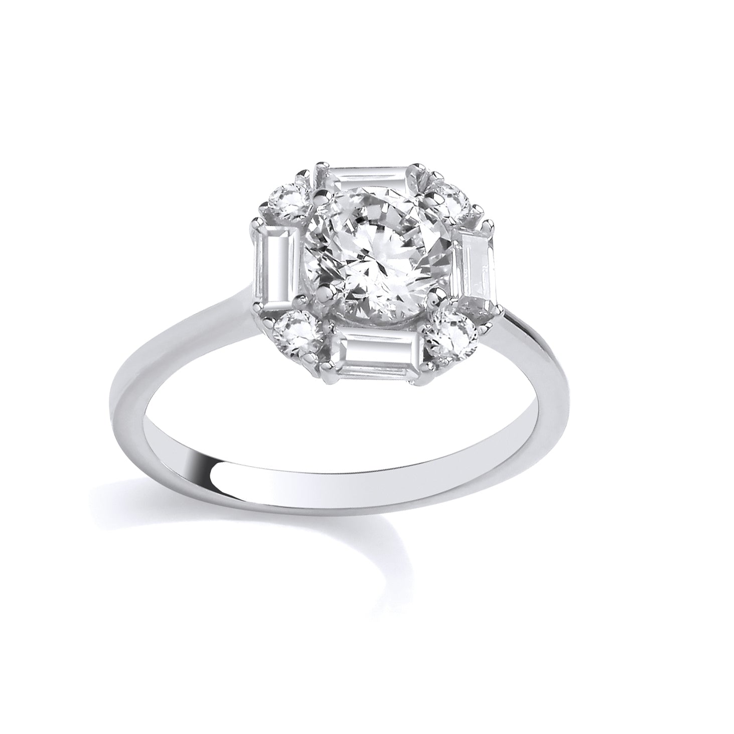 Silver  CZ Halo Baguette Ring - GSR1095