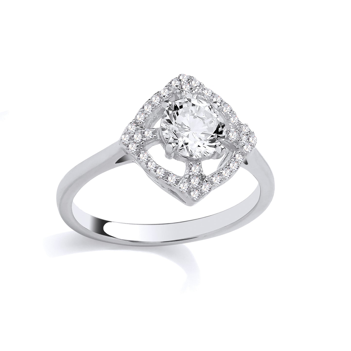 Silver  CZ Maltese Cross Scalloped Square Cushion Halo Ring - GSR1096