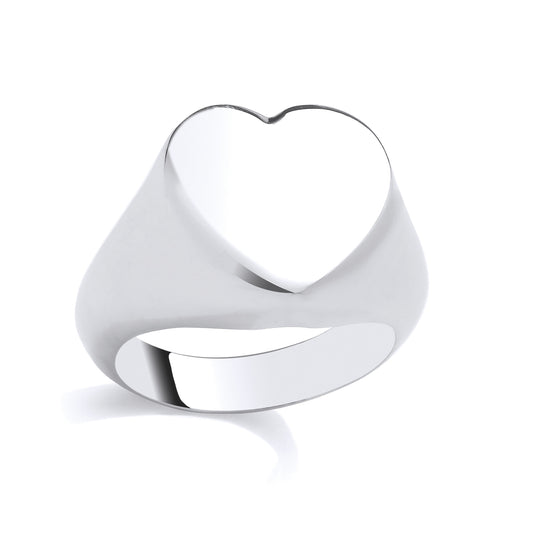 Silver  Plain Polished Heart Signet Ring - GSR1098