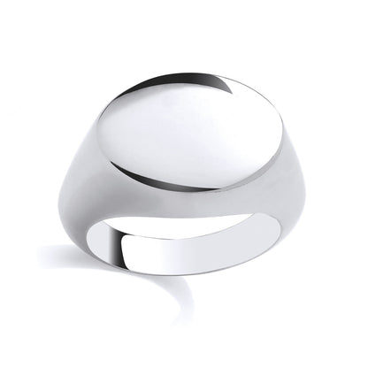 Silver  Gents Plain Polished Oval Signet Ring - GSR1100