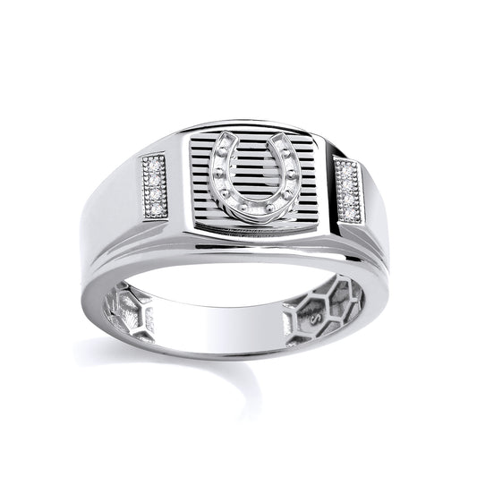 Silver  Gents CZ Horseshoe Ring - GSR1101