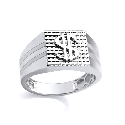 Silver  Gents Dollar Sign Ring - GSR1102