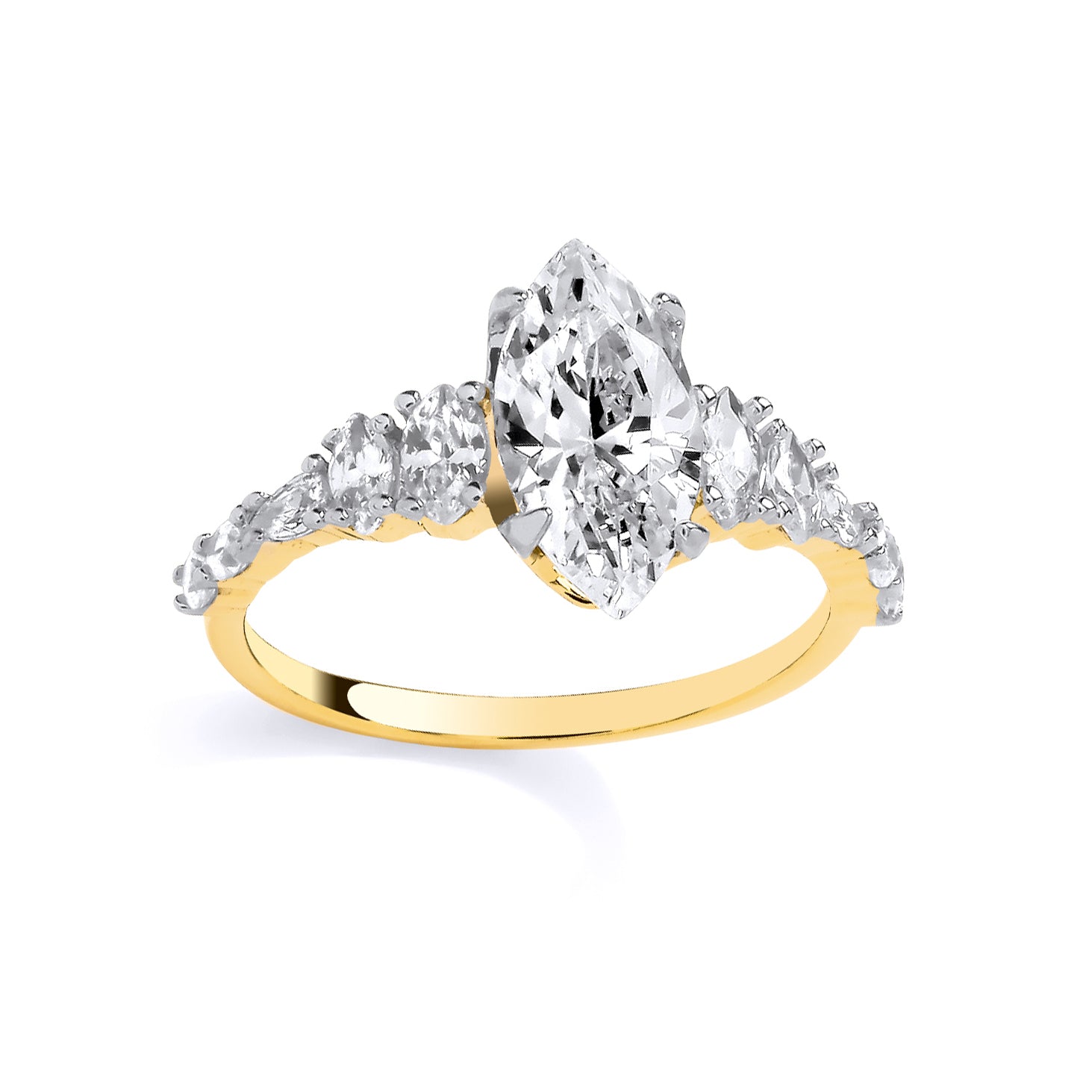 Gold-plated Silver  CZ Eye Shape Graduated Fanning Eternity Ring - GSR1105