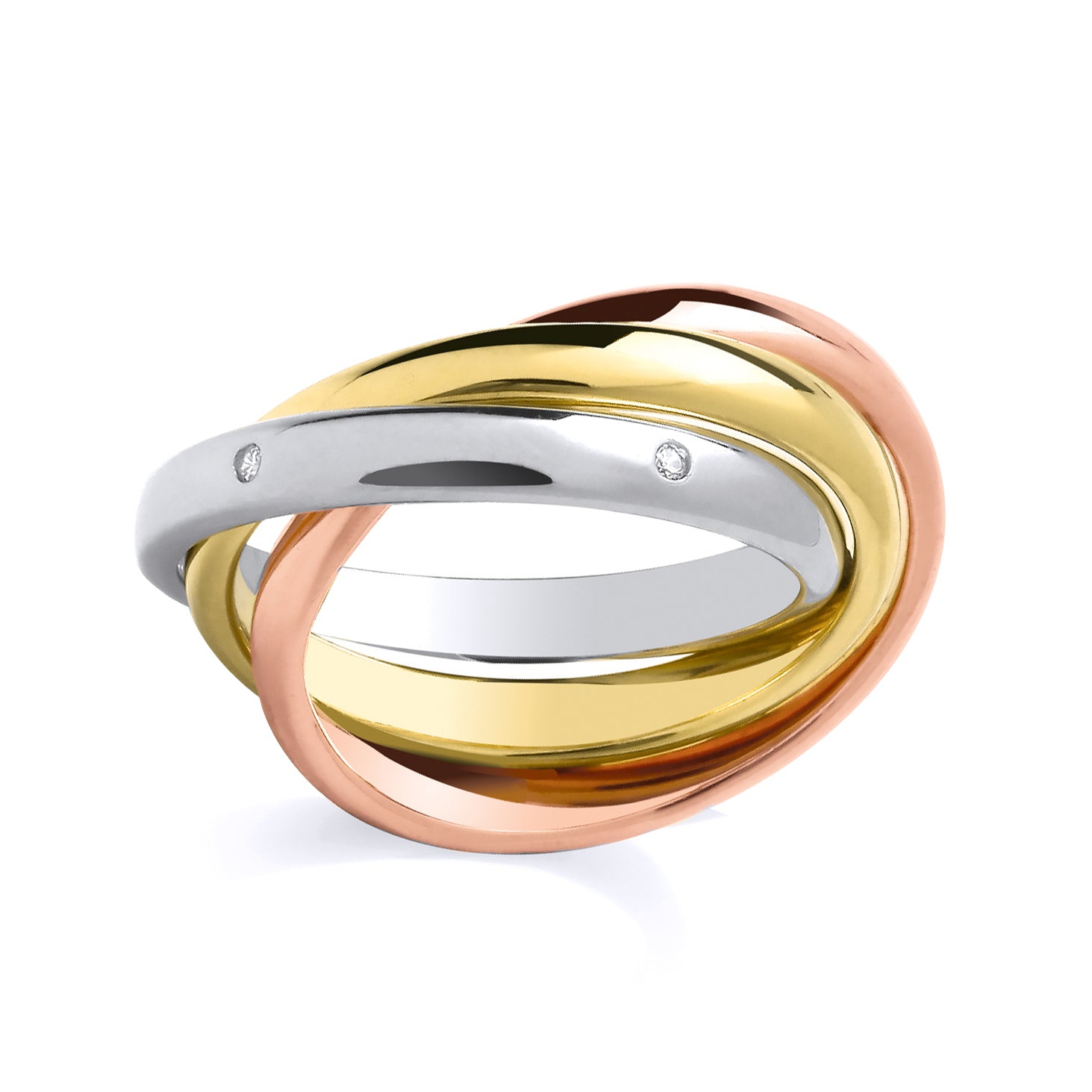 3-Colour Silver  CZ Rolling Love 3mm Russian Wedding Bond Ring - GSR1106