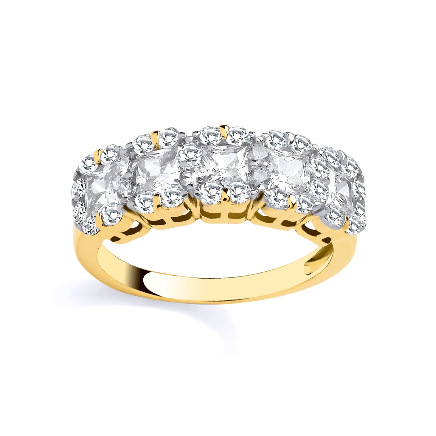Gilded Silver  Princess CZ Penta Halo Cluster Half Eternity Ring - GSR1107