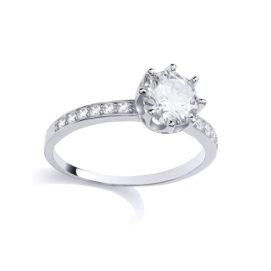 Silver  CZ 8-Claw Crown Collet Shoulder Set Solitaire Ring - GSR1108