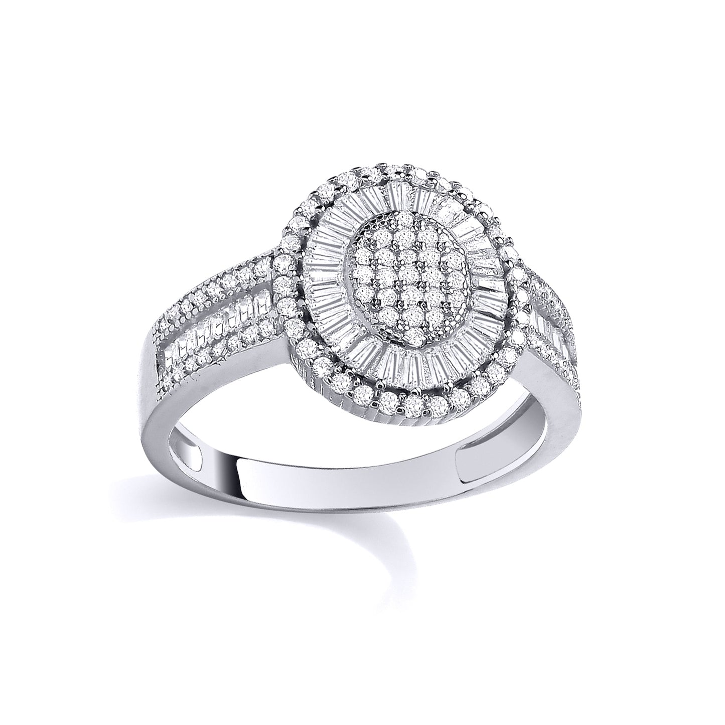 Silver  CZ Baguette & Round Cubic Zirconia Ring - GSR1109