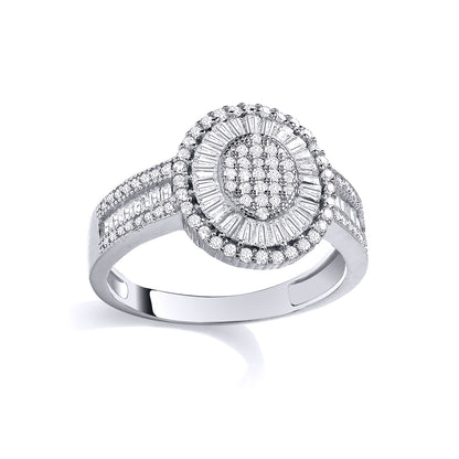 Silver  CZ Baguette & Round Cubic Zirconia Ring - GSR1109