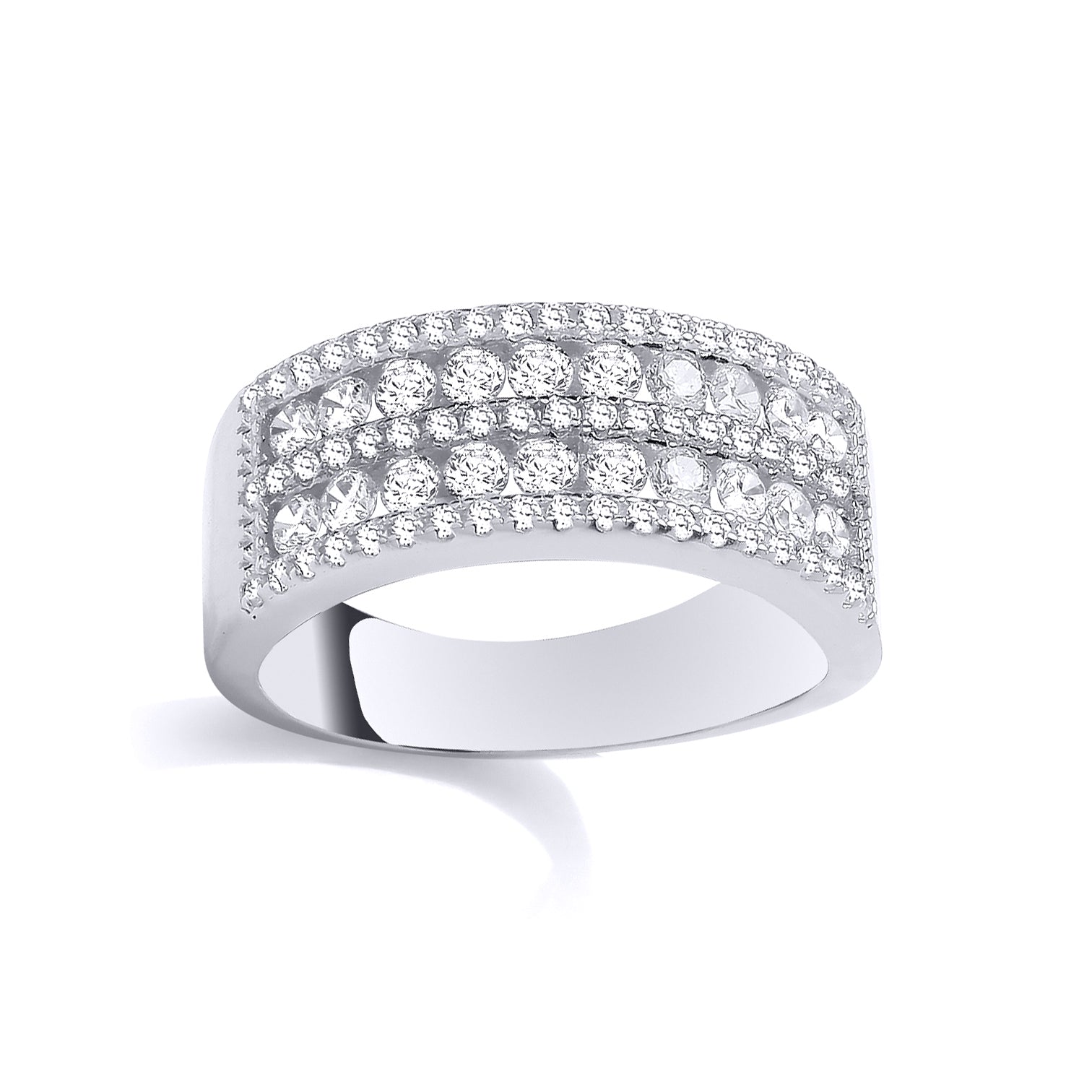 Silver  CZ Pave Multi Row Half Eternity Ring - GSR1110