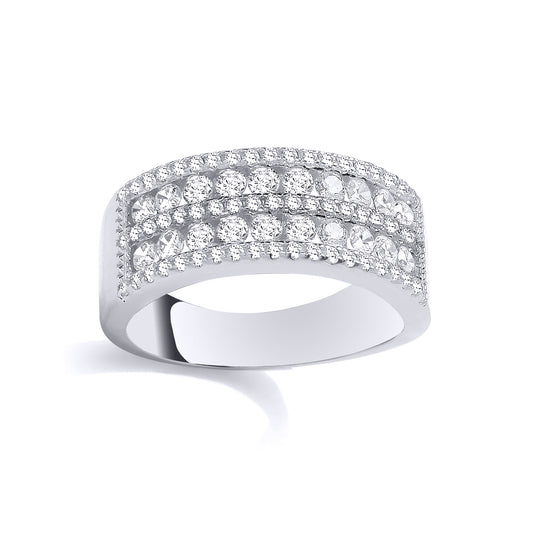 Silver  CZ Pave Multi Row Half Eternity Ring - GSR1110