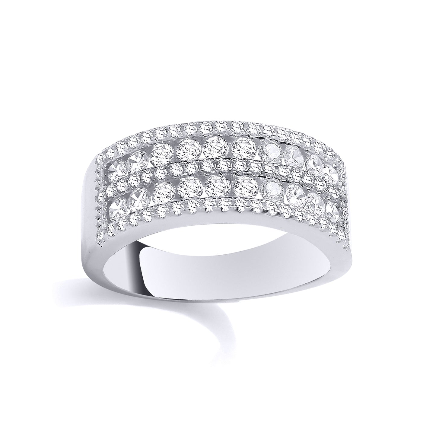 Silver  CZ 5 Row Channel Set Framed Half Eternity Ring - GSR1110