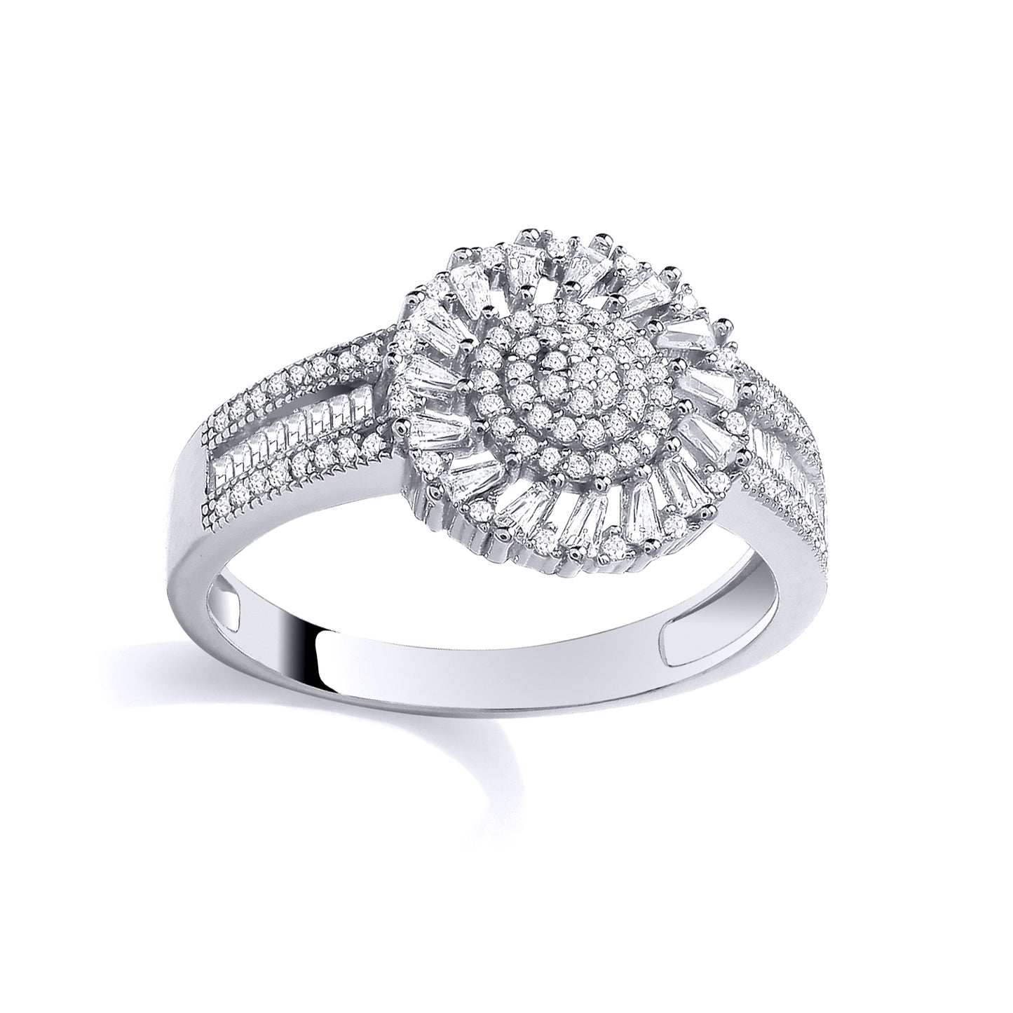Silver  CZ Baguette & Round Cubic Zirconia Ring - GSR1112