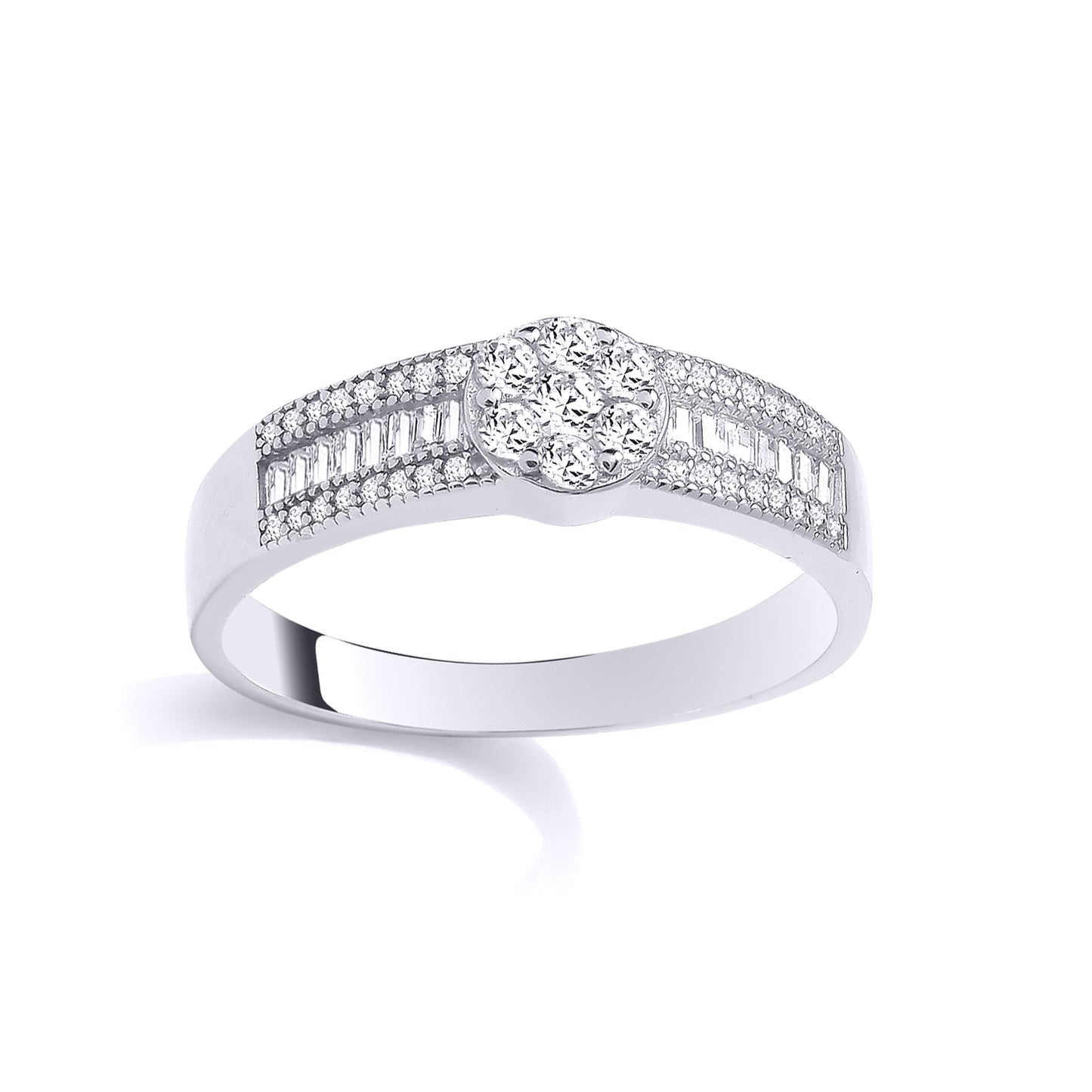 Silver  Baguette CZ Raised Channel Set Shoulder Engagement Ring - GSR1113