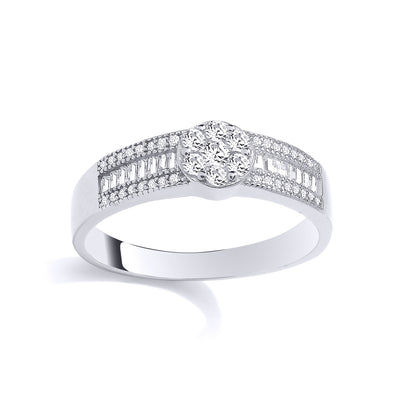 Silver  Baguette CZ Raised Channel Set Shoulder Engagement Ring - GSR1113