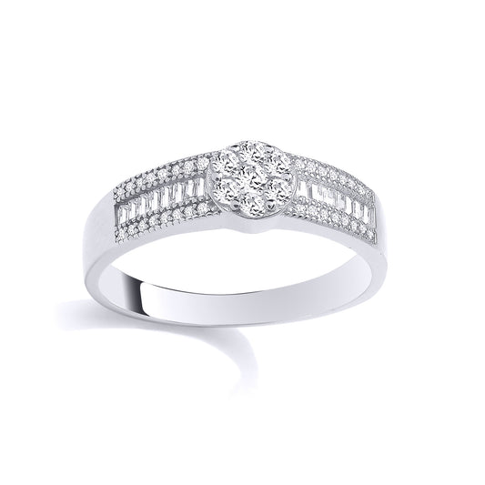 Silver  Baguette CZ Raised Channel Set Shoulder Engagement Ring - GSR1113