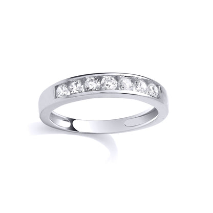 Silver  CZ 7 Stone Channel Set Band Half Eternity Ring - GSR1115