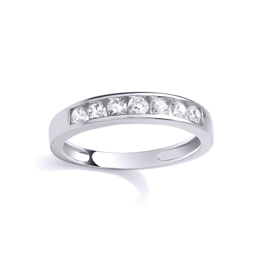 Silver  CZ 7 Stone Channel Set Band Half Eternity Ring - GSR1115