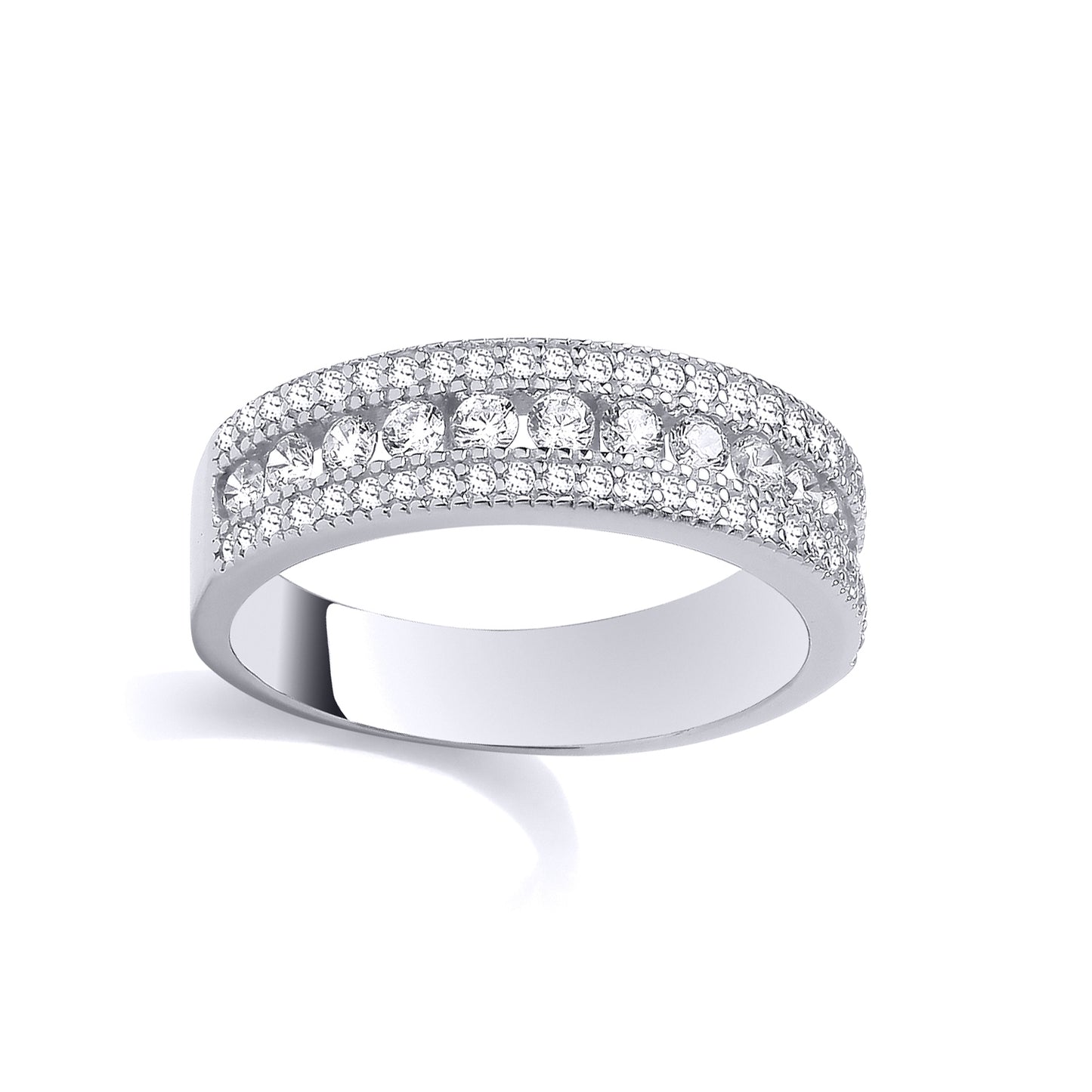 Silver  CZ Trilogy 3 Row Parted Channel Set Half Eternity Ring - GSR1116