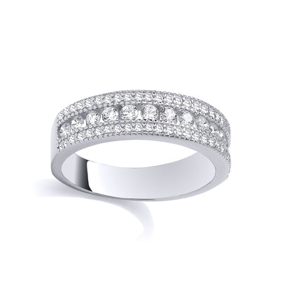 Silver  CZ Trilogy 3 Row Parted Channel Set Half Eternity Ring - GSR1116
