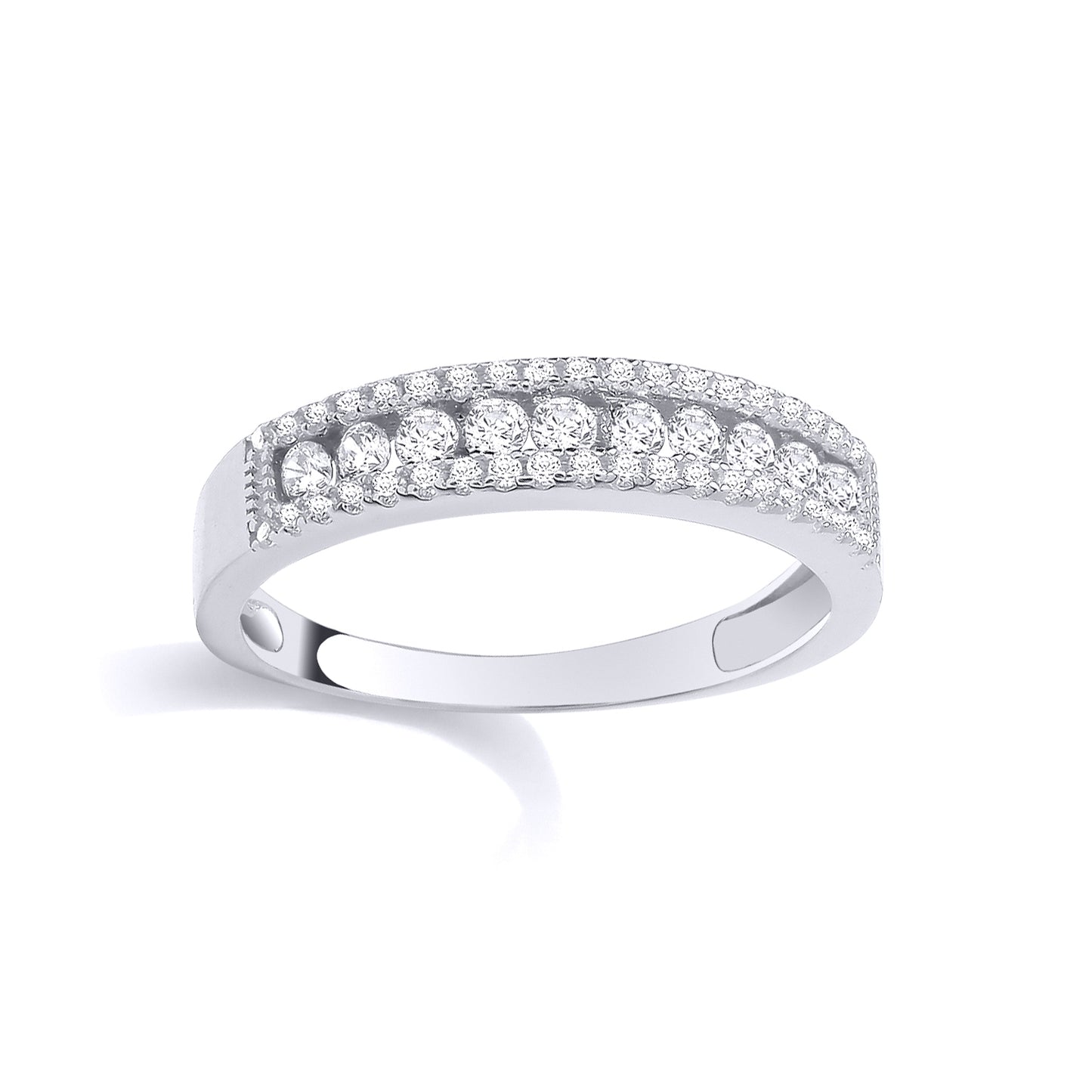 Silver  CZ Halo Frame 10 Stone Channel Set Half Eternity Ring - GSR1117