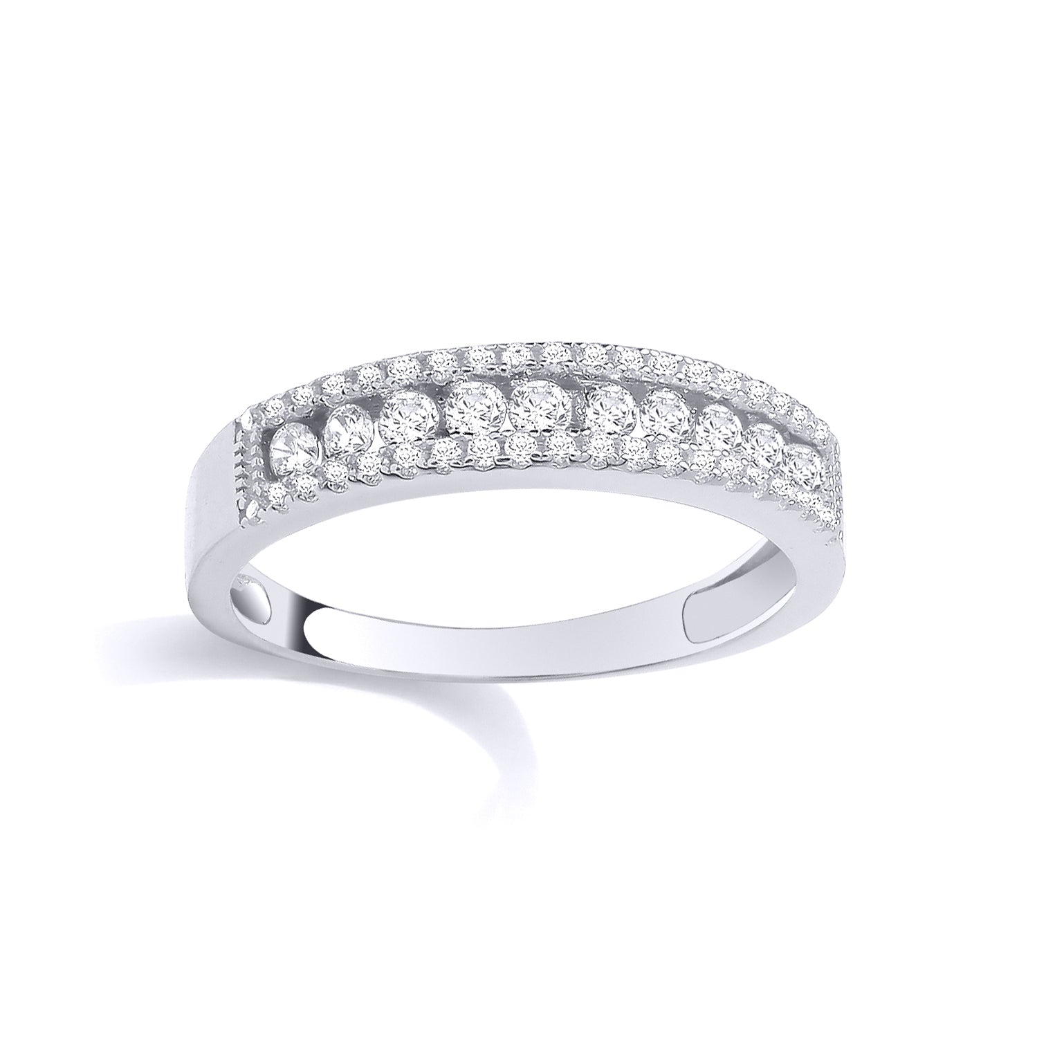 Silver  CZ Halo Frame 10 Stone Channel Set Half Eternity Ring - GSR1117