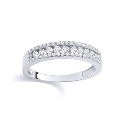Silver  CZ Halo Frame 10 Stone Channel Set Half Eternity Ring - GSR1117