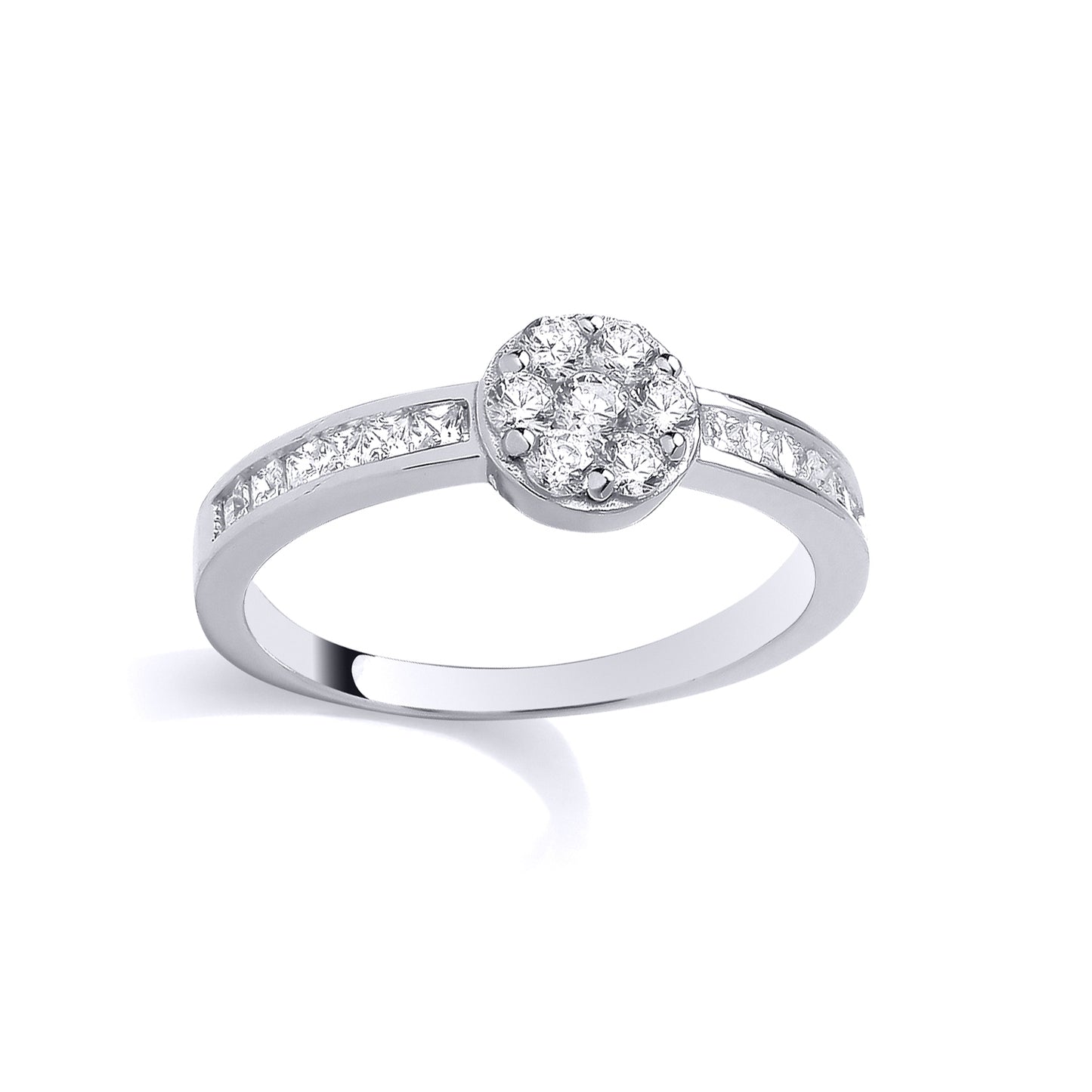Silver  Princess CZ 7-Stone Daisy Round Disc Shoulder Set Ring - GSR1118