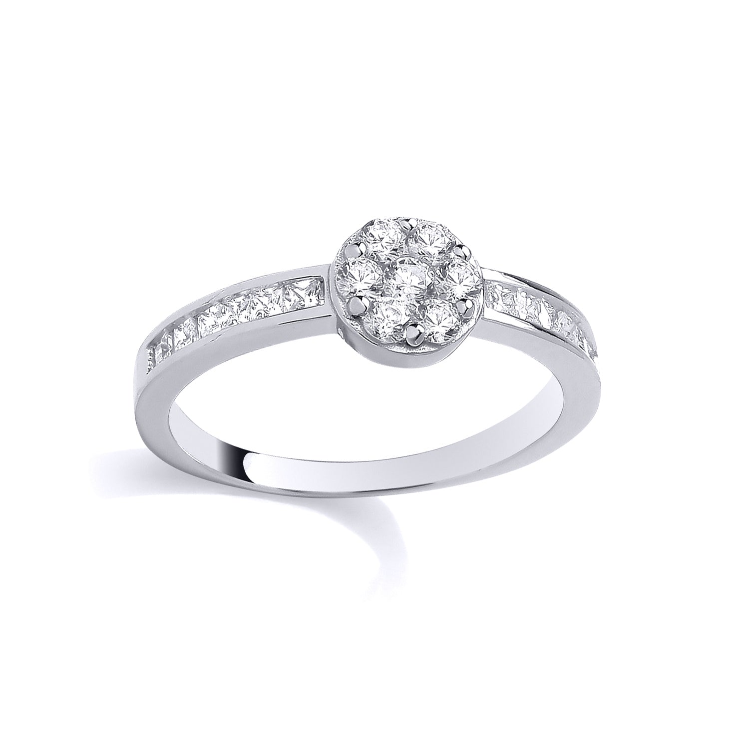 Silver  Princess CZ 7-Stone Daisy Round Disc Shoulder Set Ring - GSR1118