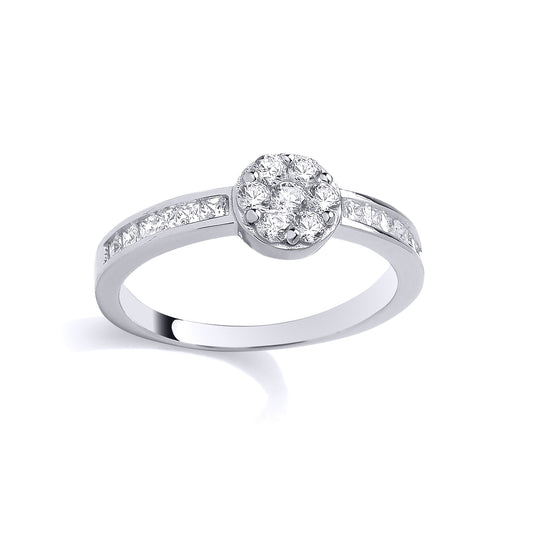 Silver  Princess CZ 7-Stone Daisy Round Disc Shoulder Set Ring - GSR1118