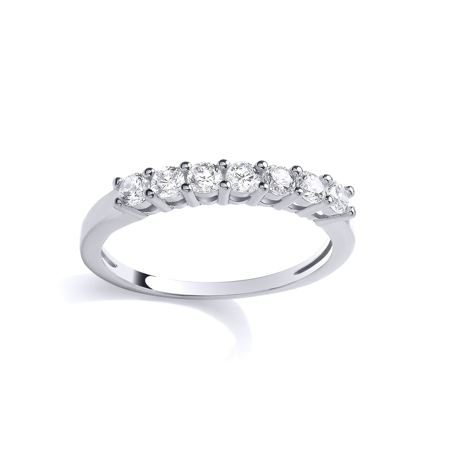 Silver  CZ 7 Stone Shared Claw Pave Half Eternity Ring - GSR1119