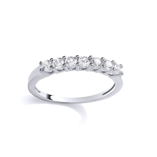 Silver  CZ 7 Stone Shared Claw Pave Half Eternity Ring - GSR1119