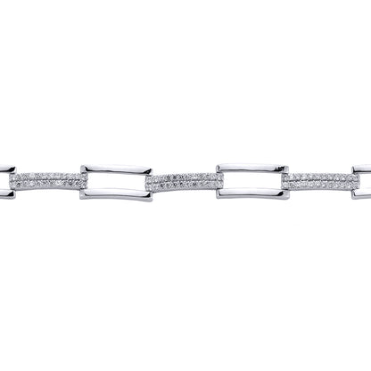 Silver  CZ Open Closed Pave Tennis Bracelet 9mm 7 inch - GVB058