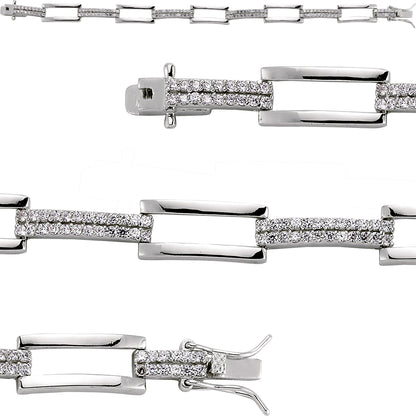 Silver  CZ Open Closed Pave Tennis Bracelet 9mm 7 inch - GVB058