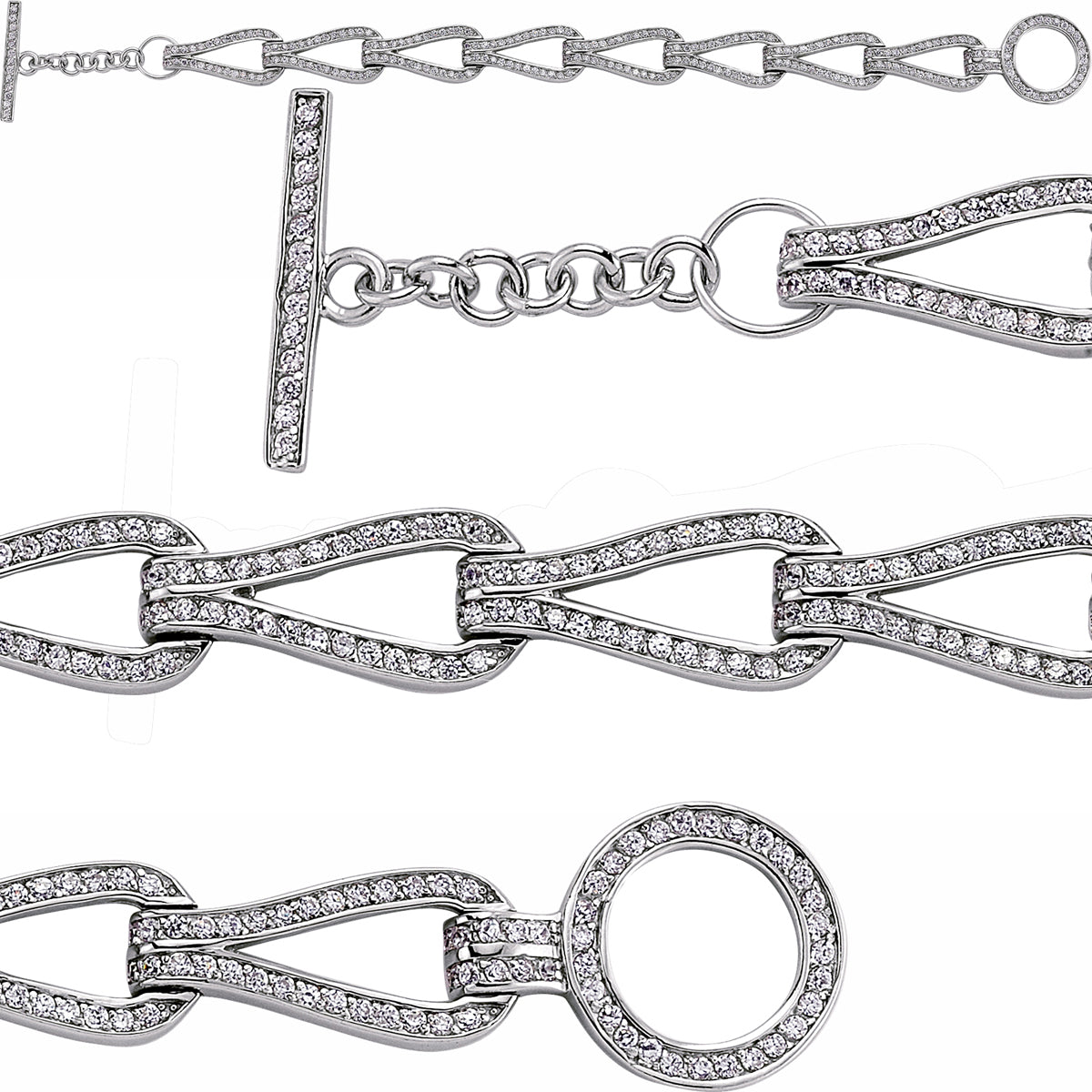 Silver  CZ Tears of Joy Pave Chain Bracelet 10mm 7 inch - GVB059