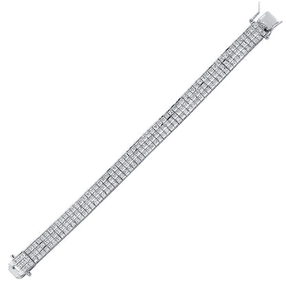 Silver  Princess Cut CZ 3 Row Eternity Tennis Bracelet 10mm - GVB066-3R