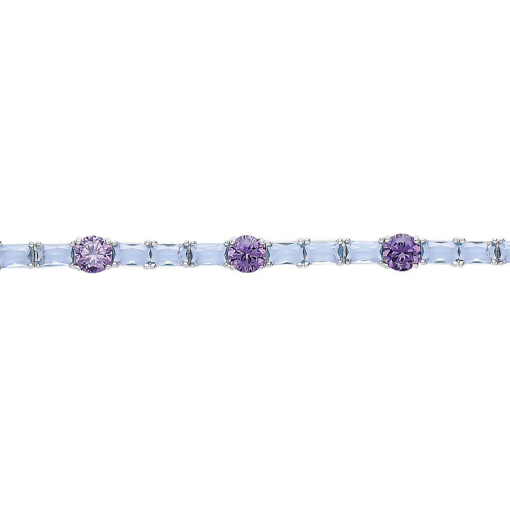 Silver  Purple Lilac Aqua CZ Blue River Tennis Bracelet 6mm 7" - GVB082AQUA