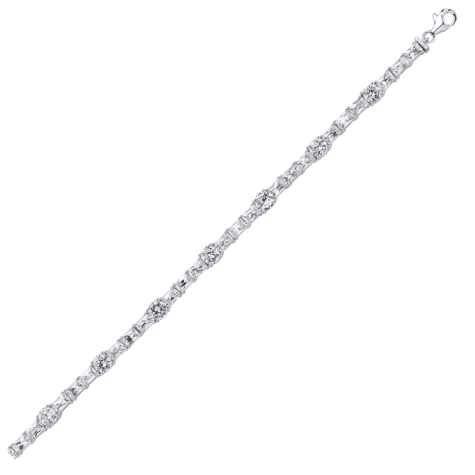 Silver  Emerald Cut CZ Eternity Tennis Bracelet 6mm 7 inch - GVB082