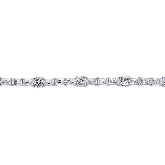 Silver  Emerald Cut CZ Eternity Tennis Bracelet 6mm 7 inch - GVB082