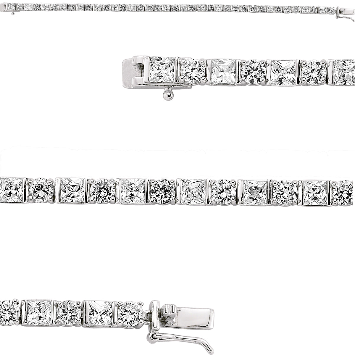 Silver  Princess Cut CZ Shapes Tennis Bracelet 4mm 7.5inch - GVB083